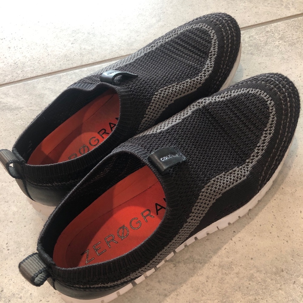 Cole Haan Slip-On Knit Sneakers - Black with Gray and Orange